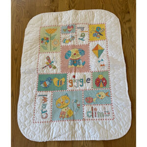 BABY QUILT Blanket Stamped Cross Stitch Animals Completed 32" x 40" Handmade